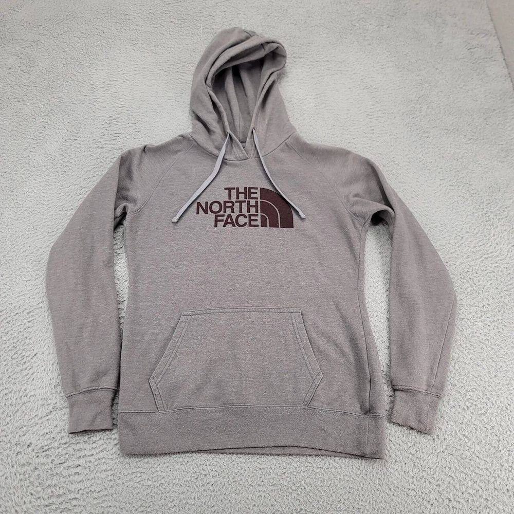 The North Face Hoodie Womens Small Gray Spellout Logo Jacket Outdoors Drawstring